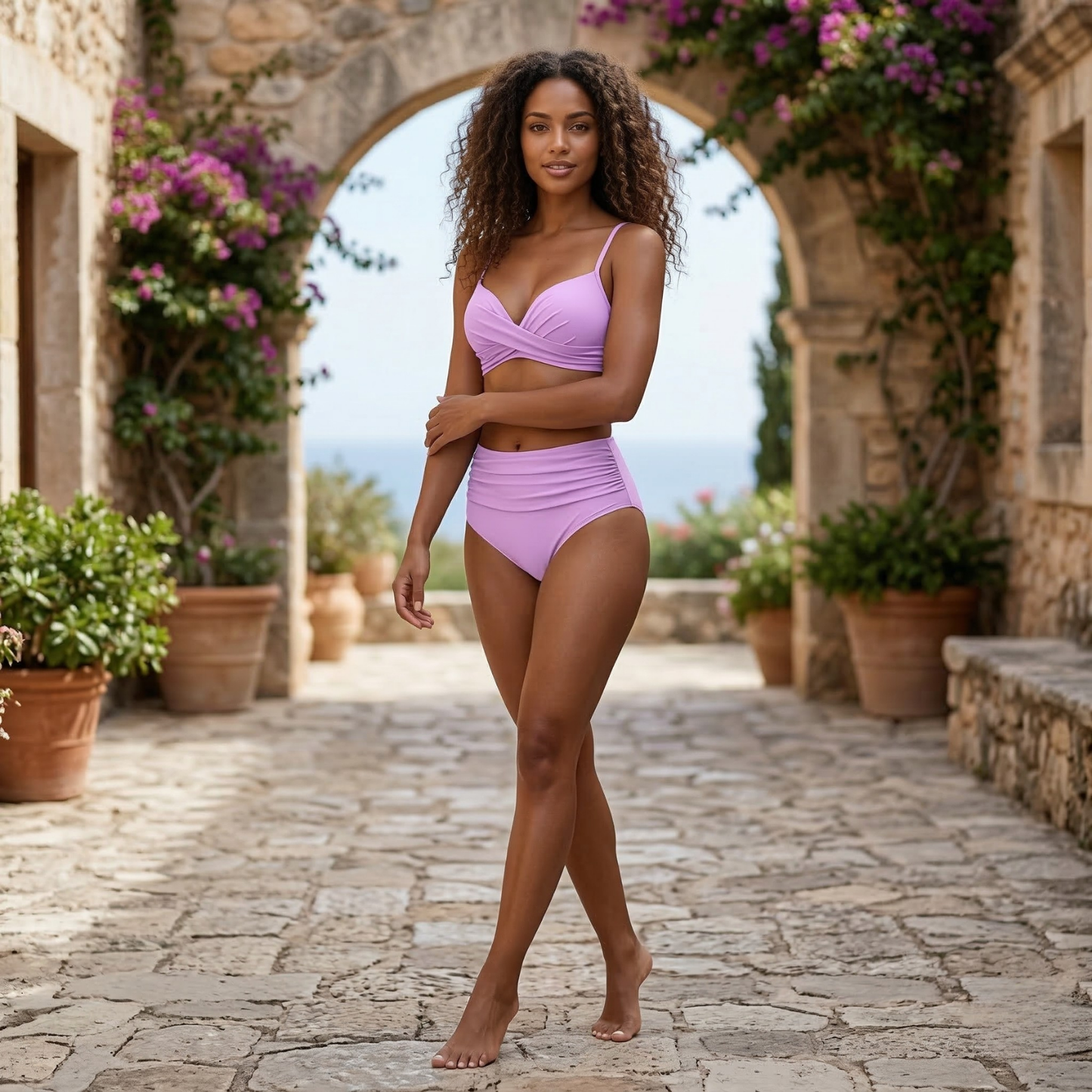 Women's High-Waist Bikini Set – Adjustable Straps Two-Piece