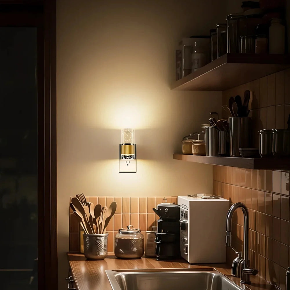 Bubble Acrylic Night Light | Automatic Dusk Sensor, Dimmable Warm Glow | Golden Metal Accent for Cosy Corners & Hallways 5