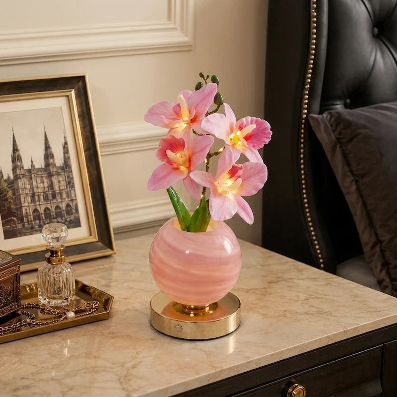 Orchid Vase Lamp, Rechargeable Cordless | Wrought Iron and Glass, 28 x 12 x 12 cm | Azure, Champagne, Blush, Dimmable 6