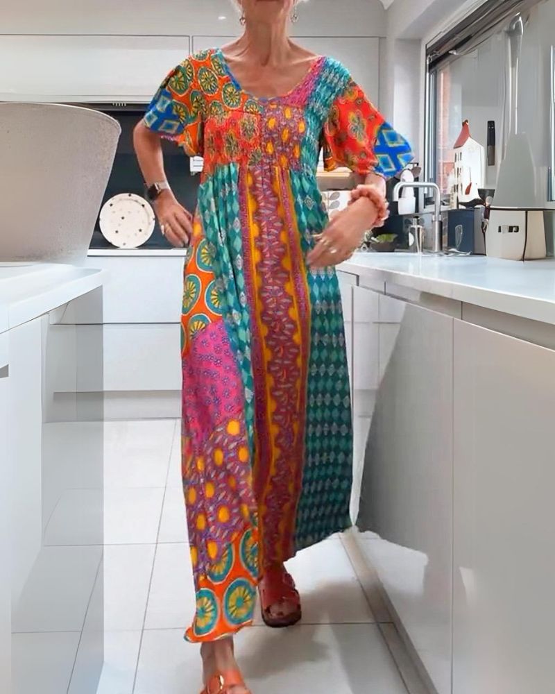 Boho Floral Midi Dress for Women with Relaxed A-Line Silhouette - Plus Size Available 1