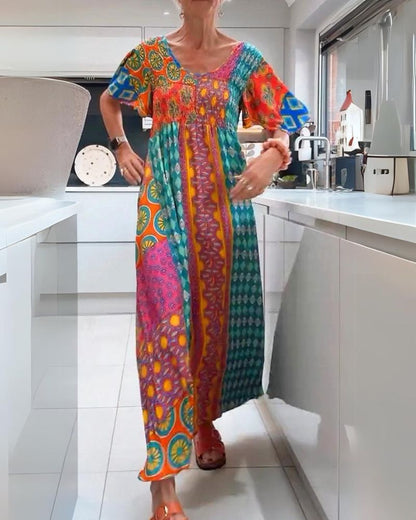 Boho Floral Midi Dress for Women with Relaxed A-Line Silhouette - Plus Size Available 1