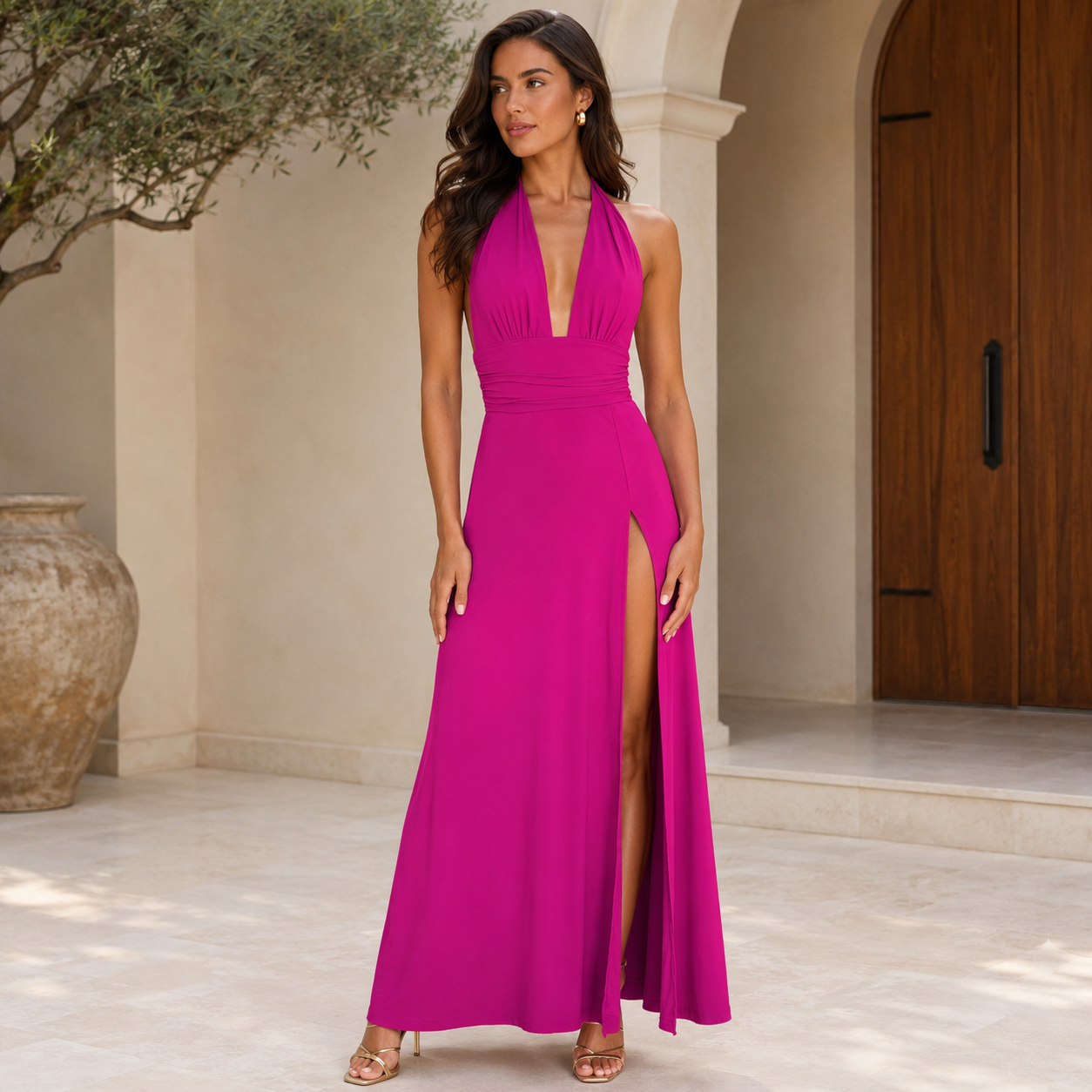 Kira | Women's Maxi Dress – Halter Neck With Side Slit
