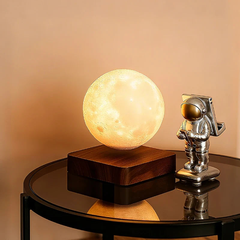 Levitating Planet Lamp, ABS/PLA Globe | Moon or Saturn, Oak/Walnut Base | Magnetic 360° Rotation, 3 Light Colours 6