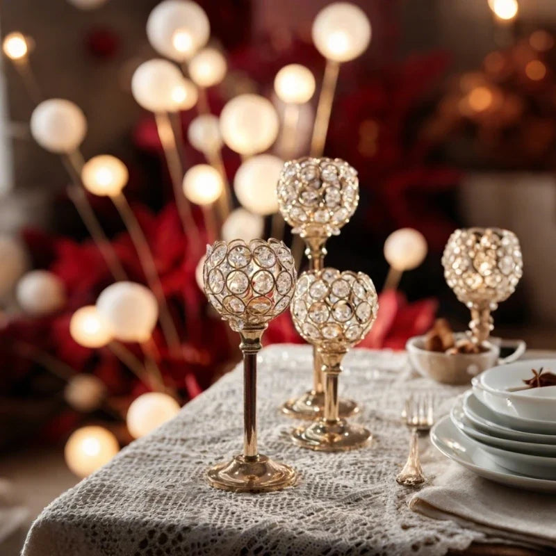 Crystal Sphere Candle Holder | Glass and Iron, Gold or Silver | Faceted Beads Reflect Candlelight, 3 Sizes or Set of 3 2