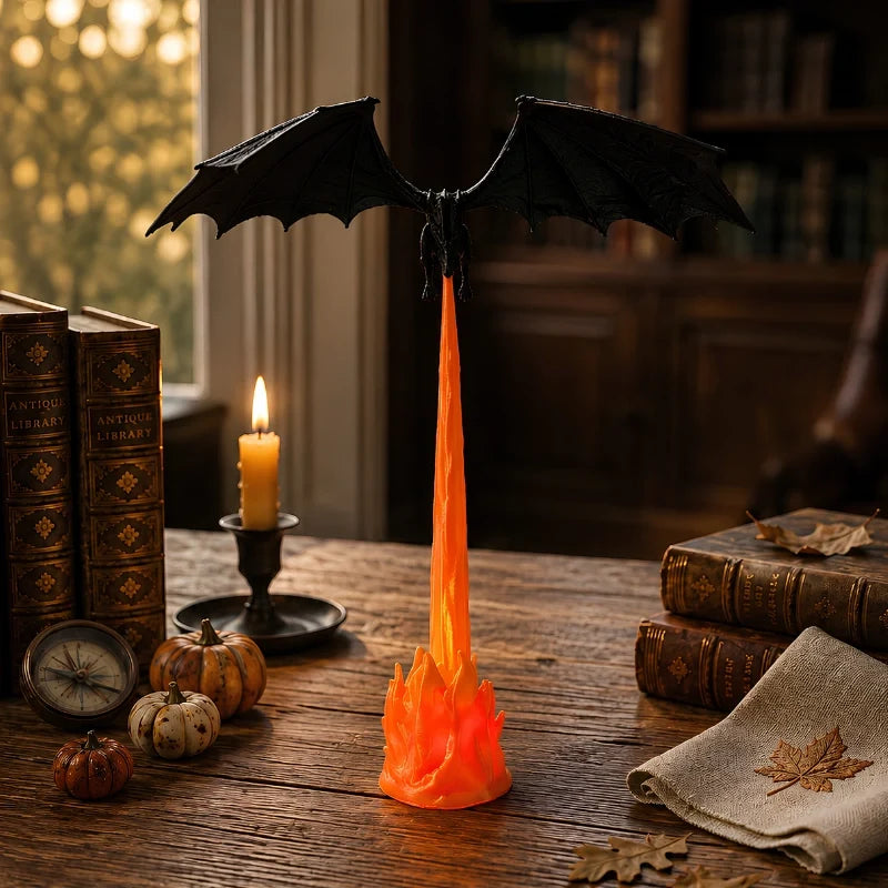 Dragon Night Light | Flying Dragon Silhouette with Fire-Breathing Illusion | Cordless, 3D-Printed PLA, Large or Small 12