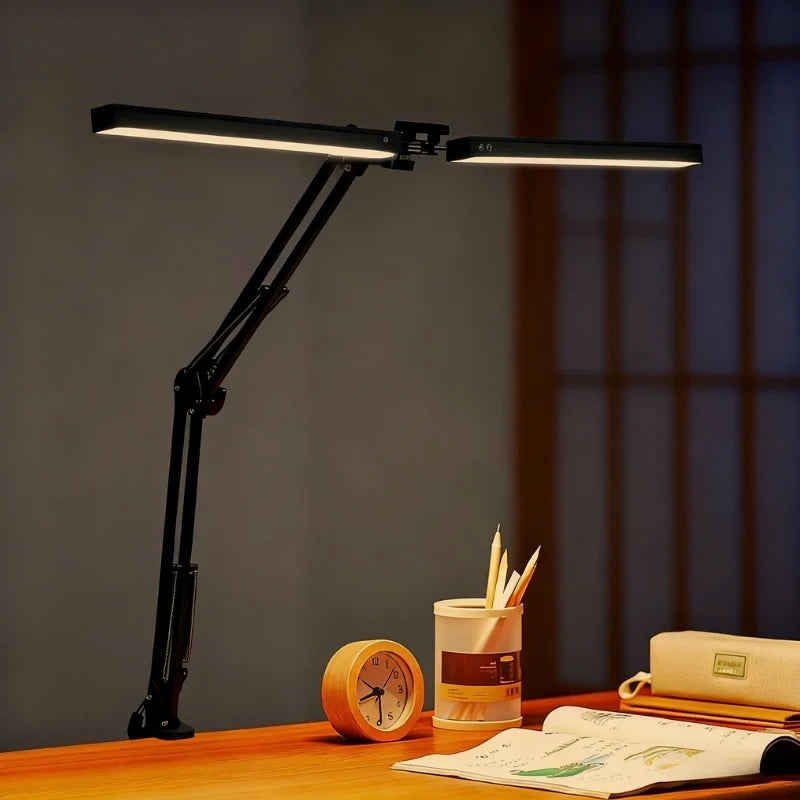 LED Desk Lamp Dual Head | 360° Rotatable Arms, Clamp Base | Remote & Touch Control, 3 Colour Temperatures, Dimmable 1