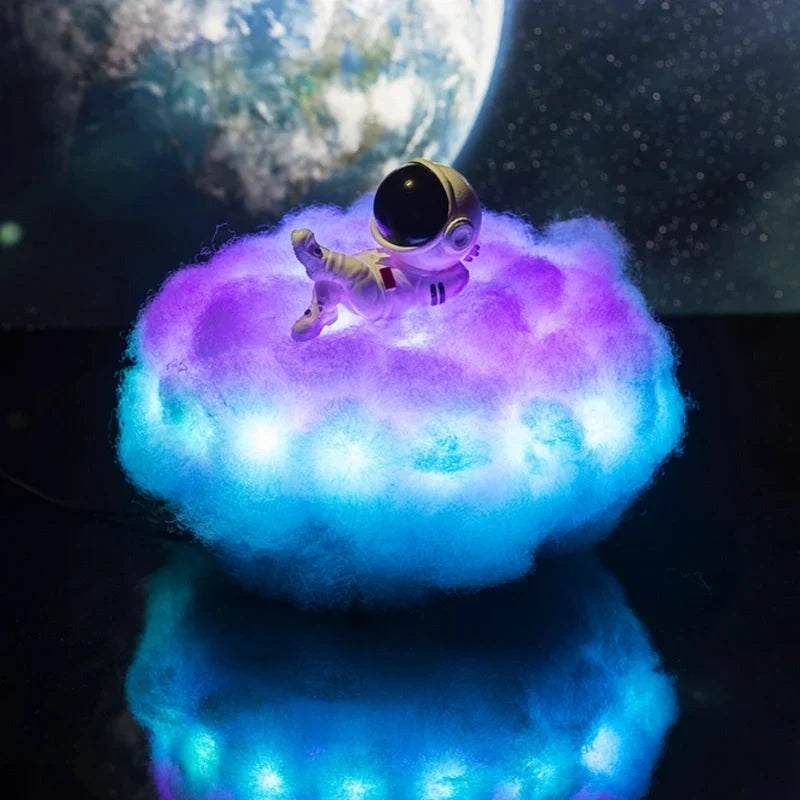 Cloud Lamp with Astronaut Figure, ABS and Cotton, 20 cm | 12 Colour LED, Remote Control | Cosy Ambient Night Light 2