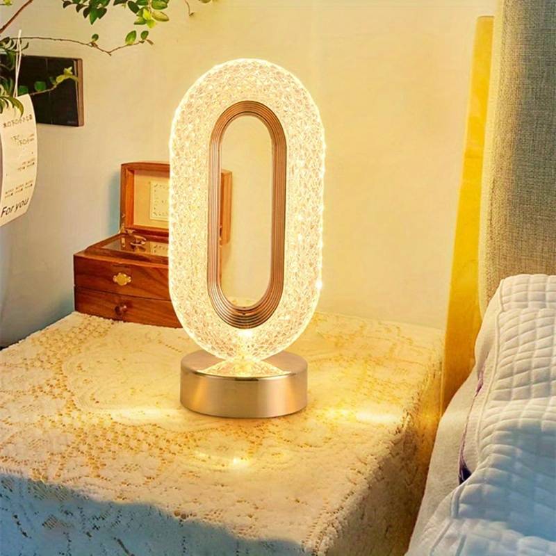 Crystal-Effect Table Lamp, Metal Base, 26 cm | Patterned Faceted Design | Rechargeable USB-C, Touch Dimmable, 3 Colour Modes 12