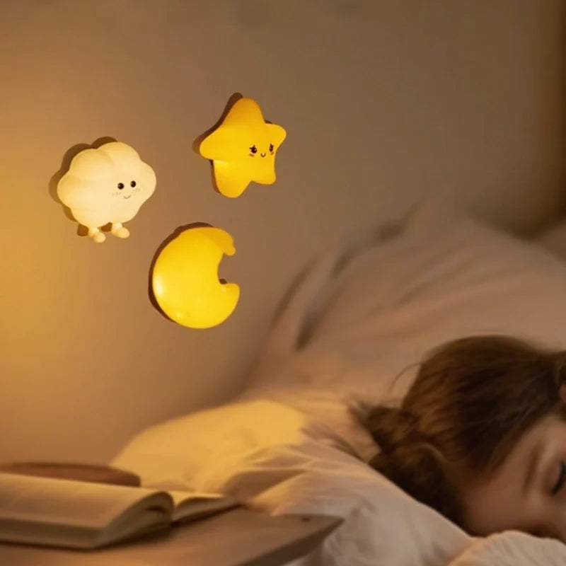 Silicone Night Light 9 cm | Star, Moon or Cloud Shape | Squeeze-Control, Rechargeable, Warm White Glow, Nursery Gift 8