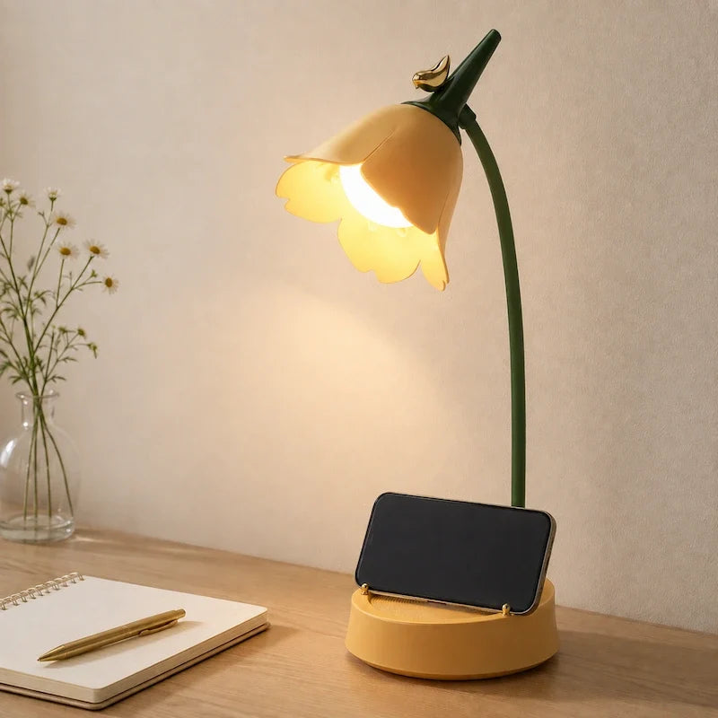 Petal Shade Desk Lamp | Rechargeable, 3-Tone Dimmable, 12-Hour Battery | ABS, Curved Stem, 39 x 15 x 12.5 cm, 4 Colours 13