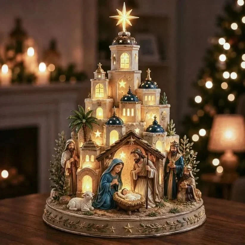 Nativity Church Tower Light | Illuminated Tabletop Display | Warm Glow Christmas Nativity Scene Table Decoration 2
