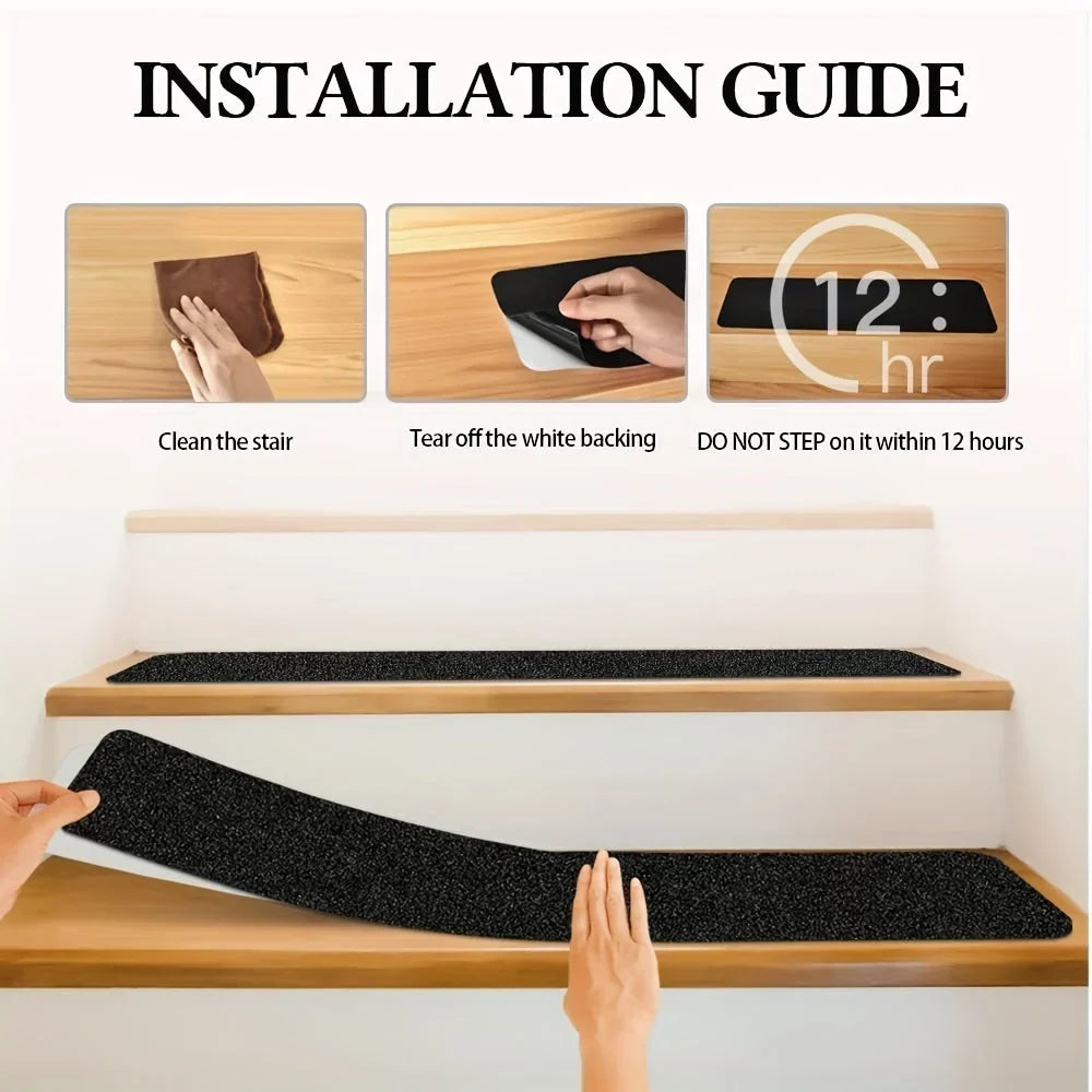 Anti-Slip Stair Strips Rubber | 80 Grit Traction Tape, Set of 10 | Peel-and-Stick Indoor Outdoor Safety Grip Strips 7