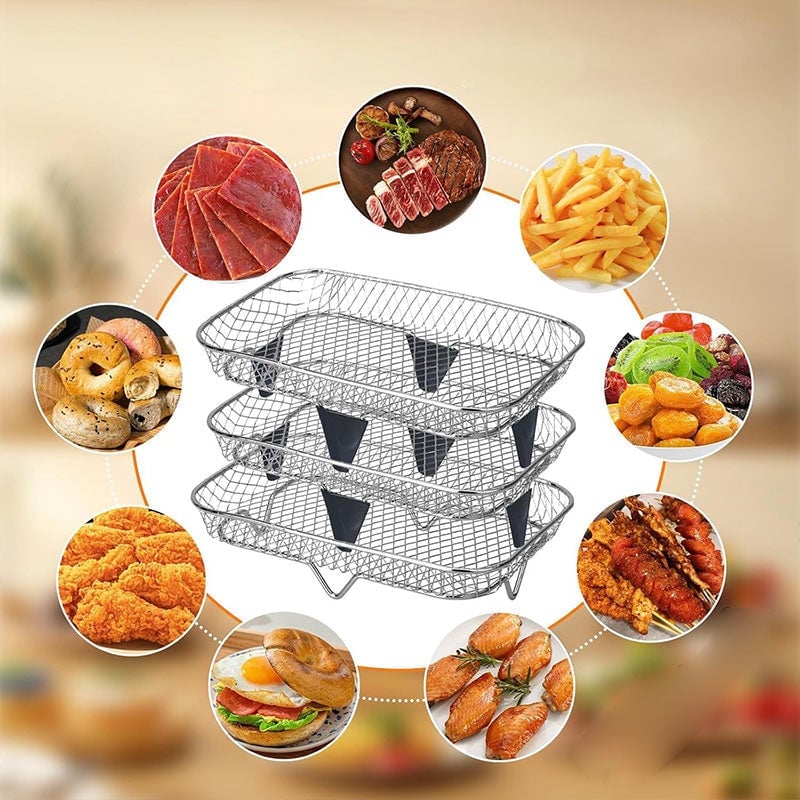 3-Tier Stackable Air Fryer Rack Stainless Steel | Even Air Circulation Grid Design | Cooks Multiple Foods at Once 7