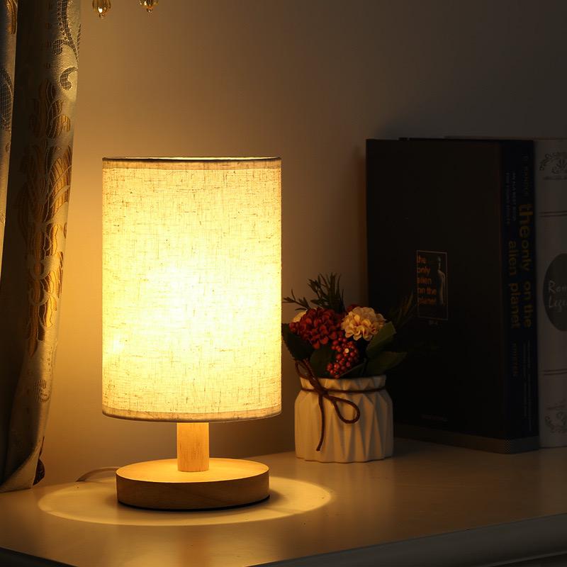 Dimmable Table Lamp with Remote Control, Wood and Cloth | 14 x 28 cm, Plain White or Textured Grey | 3 Light Colours, USB Powered 6