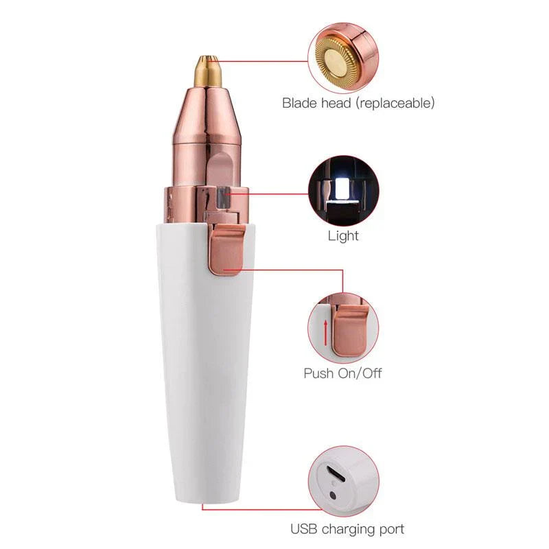 Men's Facial Hair Trimmer with LED Light | 2 Interchangeable Heads, USB Rechargeable | Painless Nose, Ear & Eyebrow Grooming 7