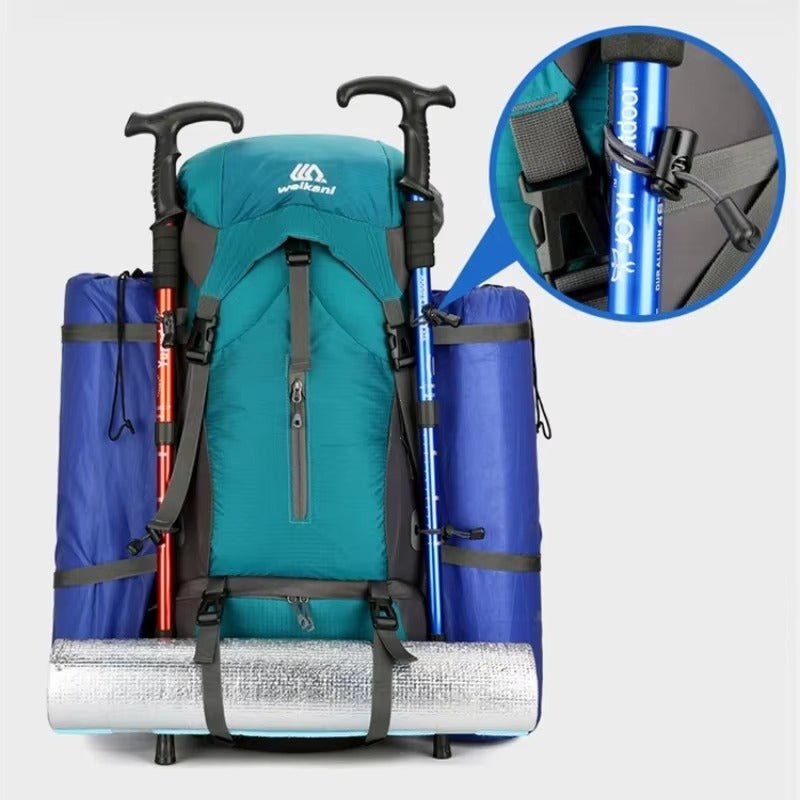 70L Hiking Backpack Water-Resistant Rain Cover Included - Nylon