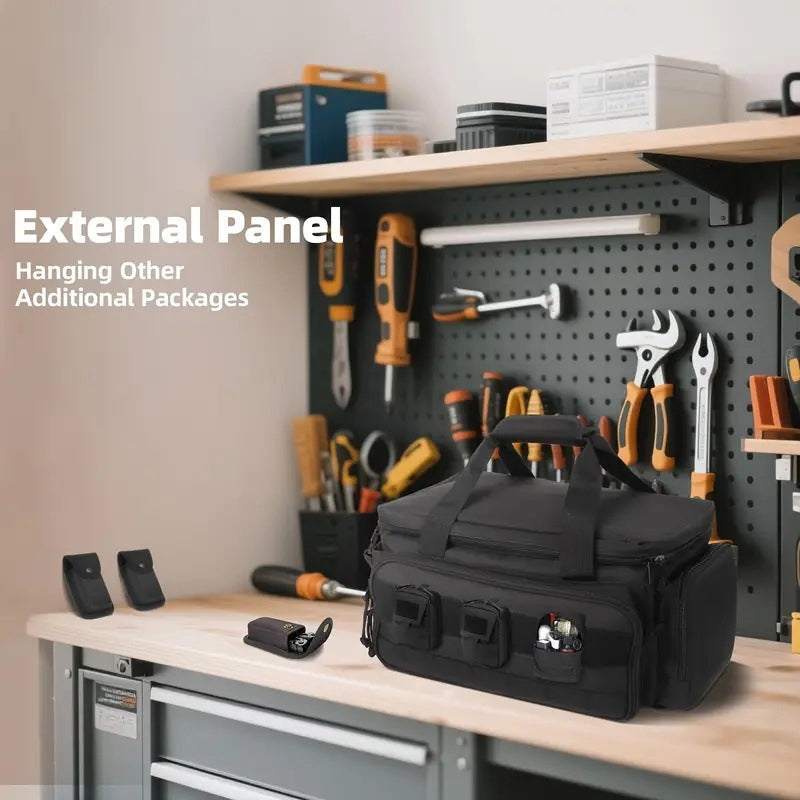 Canvas Tool Bag 36.7 x 21.5 x 20.5 cm | Black, MOLLE Expandable | Set of 2, Reinforced Handles & Shoulder Strap 5