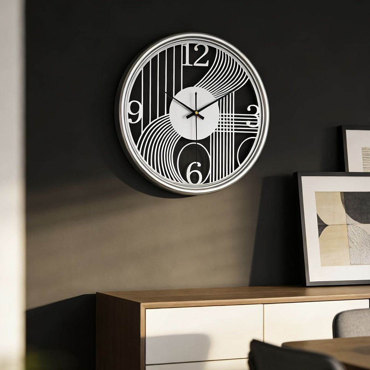 Silent Wall Clock Large Iron 3D Round Analogue with Non-Ticking Movement 8