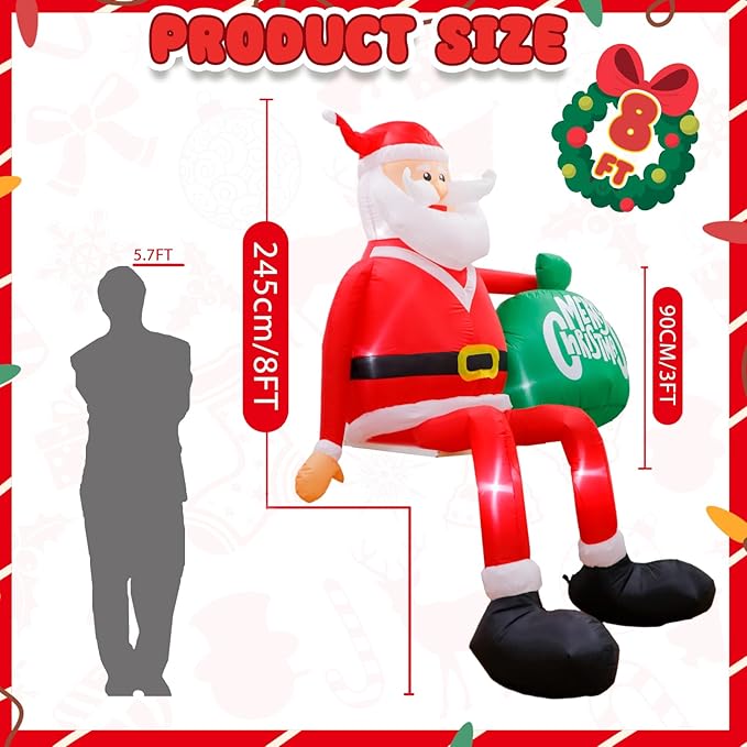 Climbing Santa Christmas Inflatable | LED Lit Outdoor Yard Decoration | Weather-Resistant Polyester with Easy Setup 2