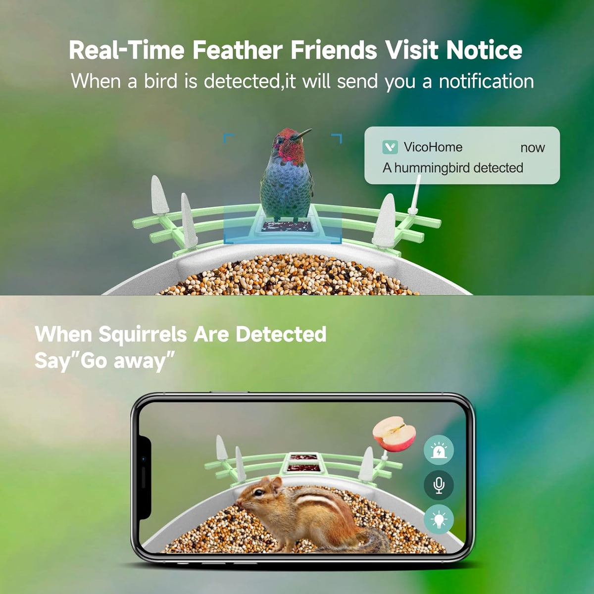 Smart Bird Feeder Camera with AI Bird Recognition | 1080p HD Night Vision, 130° View | Solar Powered, Wi-Fi App Connected 2