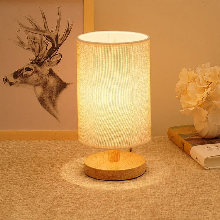 Dimmable Table Lamp with Remote Control, Wood and Cloth | 14 x 28 cm, Plain White or Textured Grey | 3 Light Colours, USB Powered 7