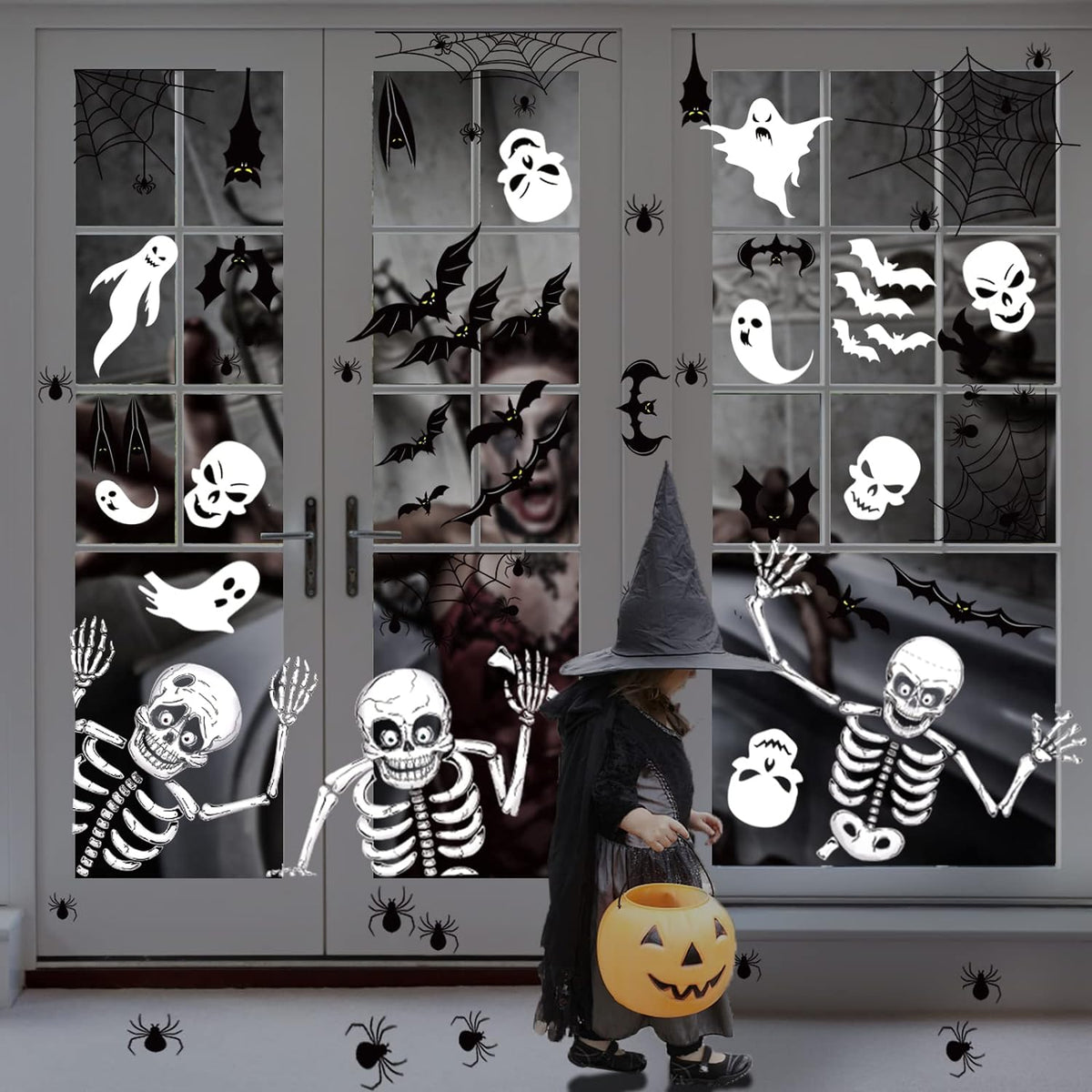 Halloween Window Clings | 140 Pieces on 8 Sheets | Double-Sided PVC, Reusable No-Glue Stickers for Windows & Glass Doors 6