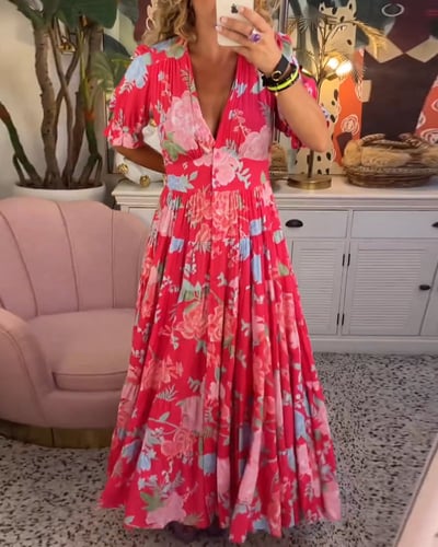 Flowy Maxi Dress | Women's Plus Size Summer Dress with V-Neckline - All-Day Comfort in Multiple Colors 1