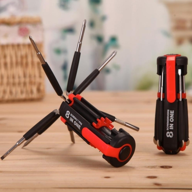 8-in-1 Screwdriver Multi Tool with Steel Bits | Built-In LED Worklight and Flashlight | Compact Folding Design 6