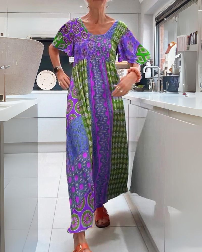 Boho Floral Midi Dress for Women with Relaxed A-Line Silhouette - Plus Size Available 2