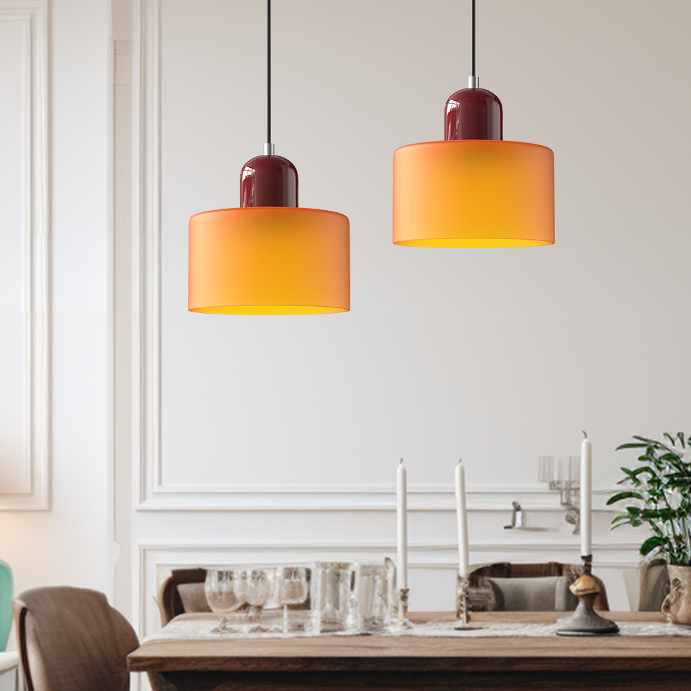 Glass Pendant Light Bauhaus Style Ø 15 cm | Coloured Glass Shade, Adjustable Cord | Warm Illumination for Dining and Living Areas 2