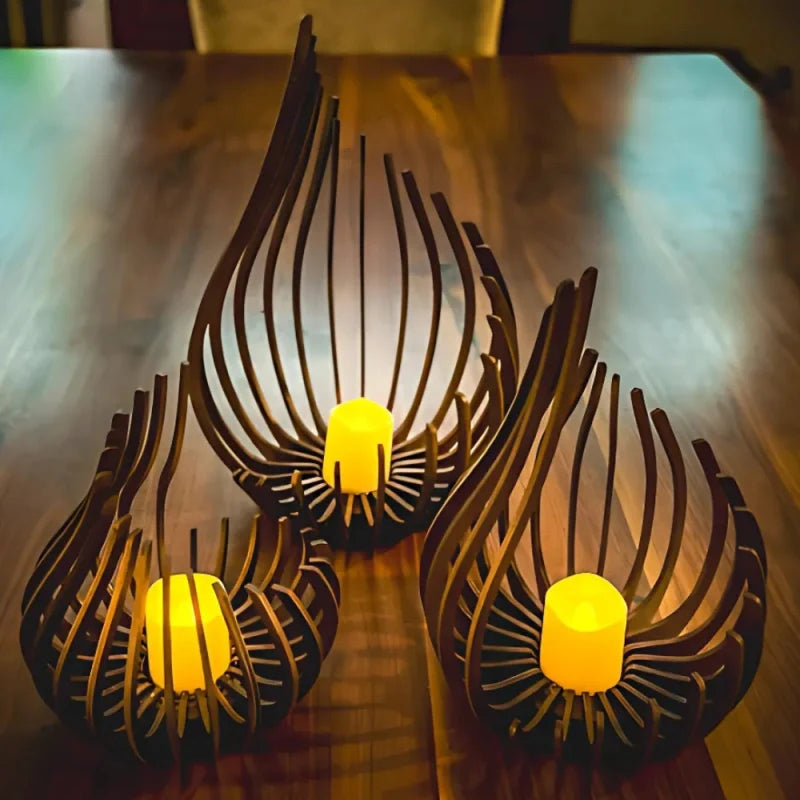 Wooden Teardrop Candle Holder, 16.5-29.5 cm | Hollow Carved Shadow Design | DIY Puzzle Assembly, Available in 4 Sizes 10