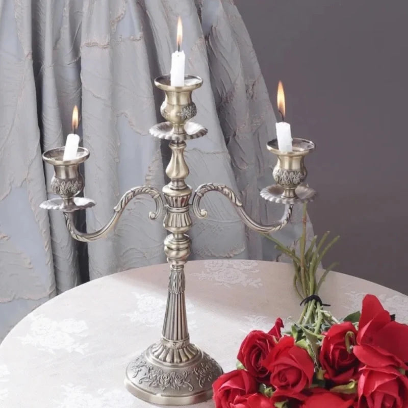 5-Arm Candle Holder Alloy Adjustable Arms Floral Detail with Weighted Base 12
