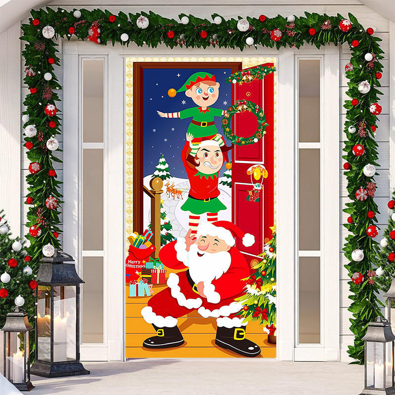 Christmas Door Cover Decoration | Fits Standard Front Doors, 28-Second Install | Washable Reusable Polyester Fabric 11