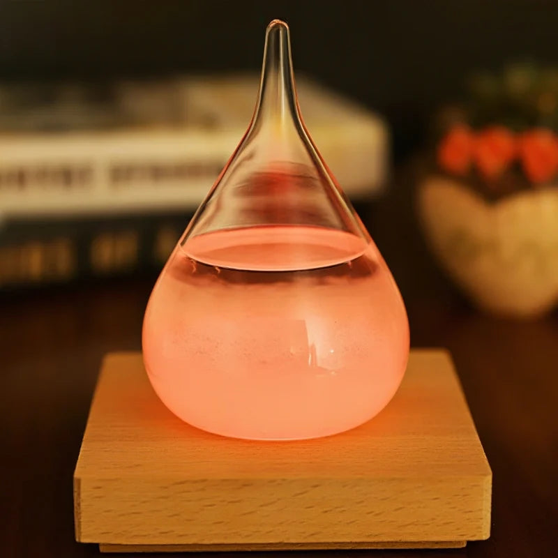 Crystal Weather Lamp Glass & Wood | Water Drop or Cube Shape, USB or Battery Powered | 7-Colour LED, Crystals React to Temperature 10