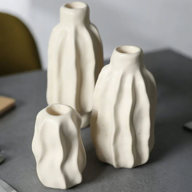 Rippled Ceramic Candle Holder, 8-15 cm | Hand-Crafted Matte Finish, 4 Sizes | Fits Taper Candles, Sold Individually or as Set of 4 7