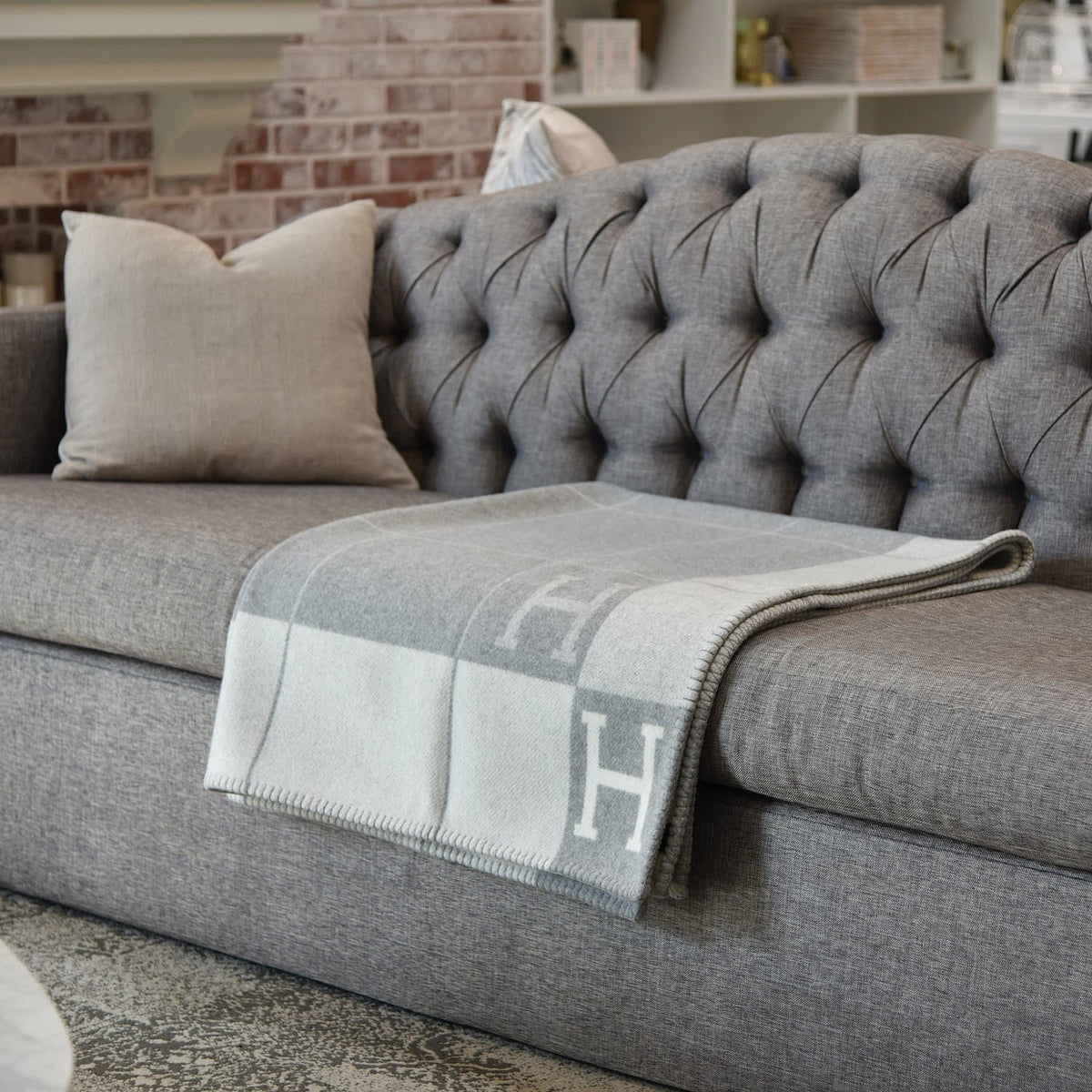 Wool Cashmere Blend Blanket | Classic Check Pattern with Subtle Lettering | Soft, Warm Throw for Sofa, Bed or Chair 7