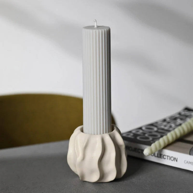 Rippled Ceramic Candle Holder, 8-15 cm | Hand-Crafted Matte Finish, 4 Sizes | Fits Taper Candles, Sold Individually or as Set of 4 10