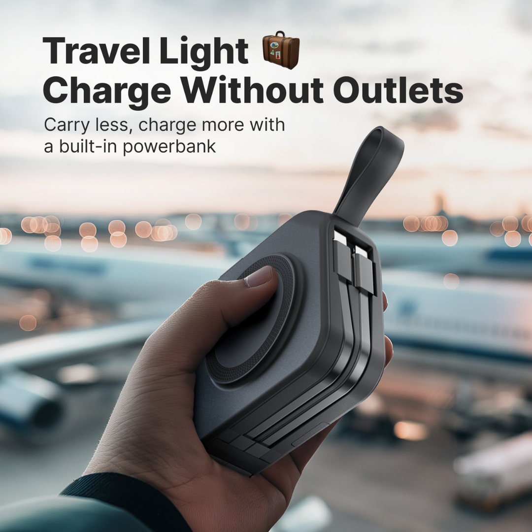 Wireless Charger Power Bank 5-in-1 Wall Plug Qi-Compatible with Built-In Cables 3