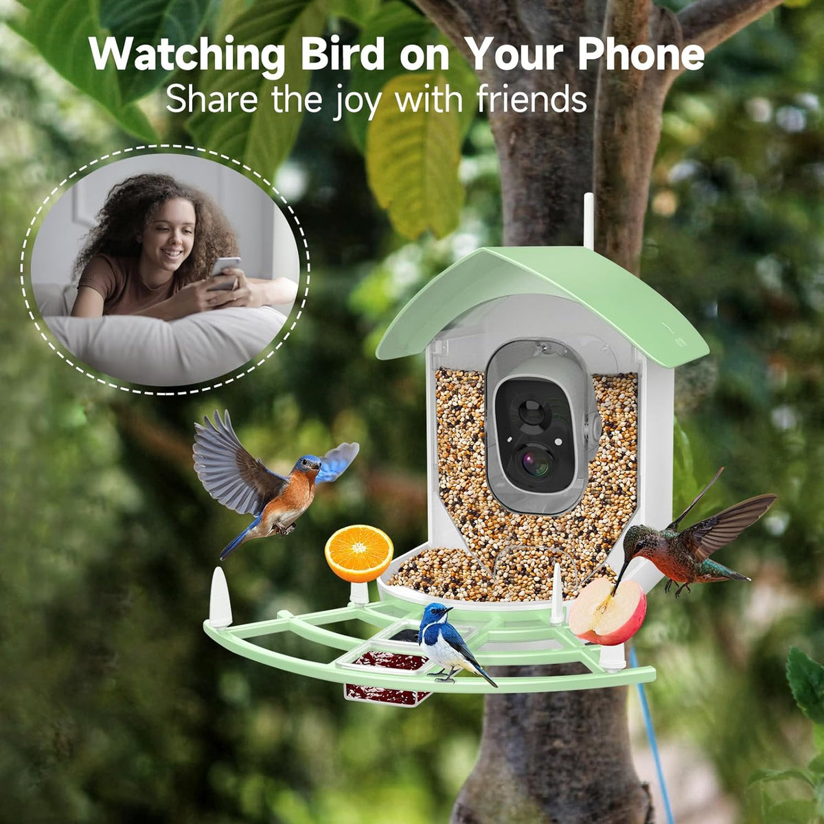Smart Bird Feeder Camera with AI Bird Recognition | 1080p HD Night Vision, 130° View | Solar Powered, Wi-Fi App Connected 5