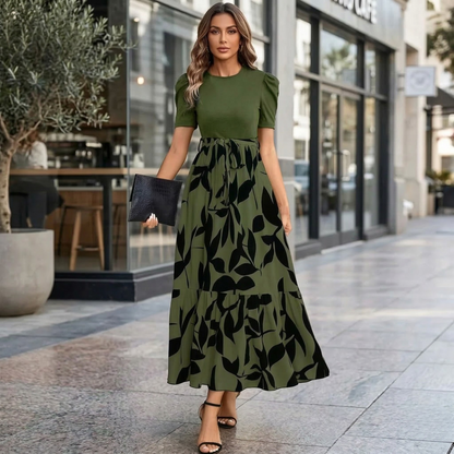 Hannah | Women's Floral Maxi Dress with High Waist & Ruffled Hem - Lightweight Polyester
