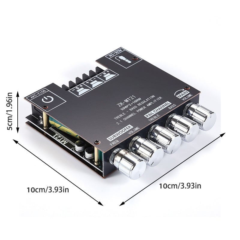 2.1 Channel Power Amplifier Module | Bluetooth & AUX Input with Bass Treble Control | 50 W x2 + 100 W Subwoofer Output 12