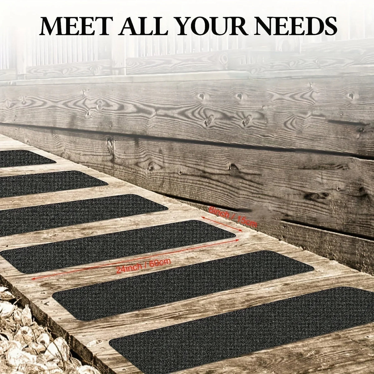 Anti-Slip Stair Strips Rubber | 80 Grit Traction Tape, Set of 10 | Peel-and-Stick Indoor Outdoor Safety Grip Strips 6