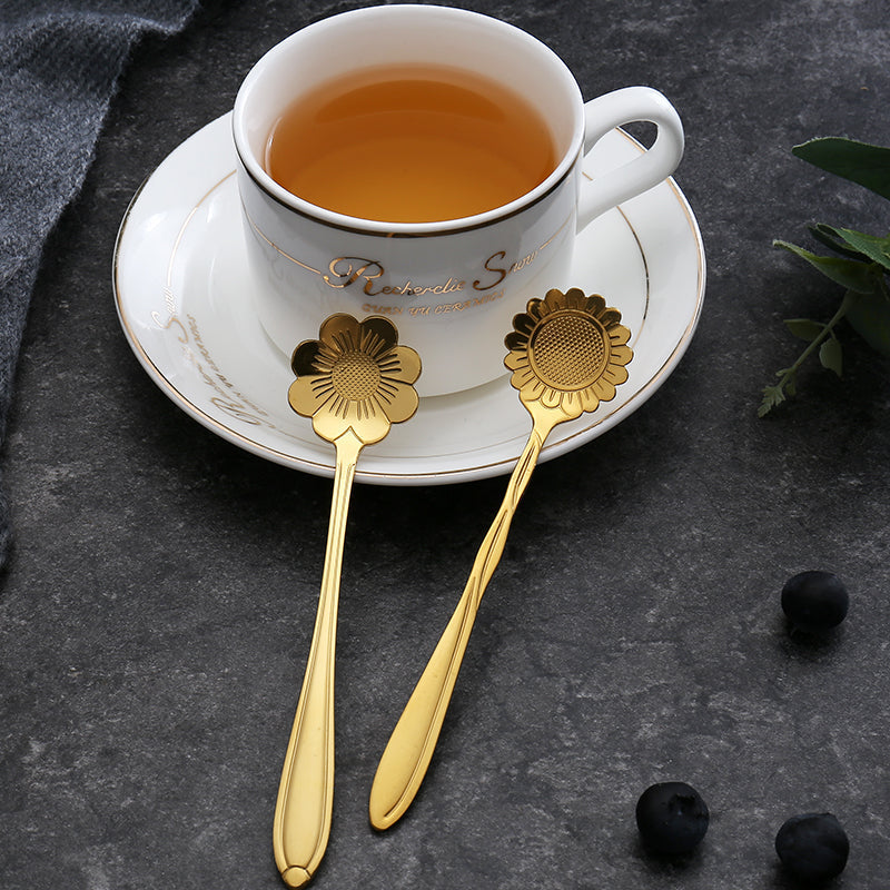8Pcs Flower Spoon Set Small Coffee Spoon Silver Gold Stainless Steel 3