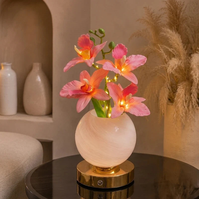 Orchid Vase Lamp, Rechargeable Cordless | Wrought Iron and Glass, 28 x 12 x 12 cm | Azure, Champagne, Blush, Dimmable 3