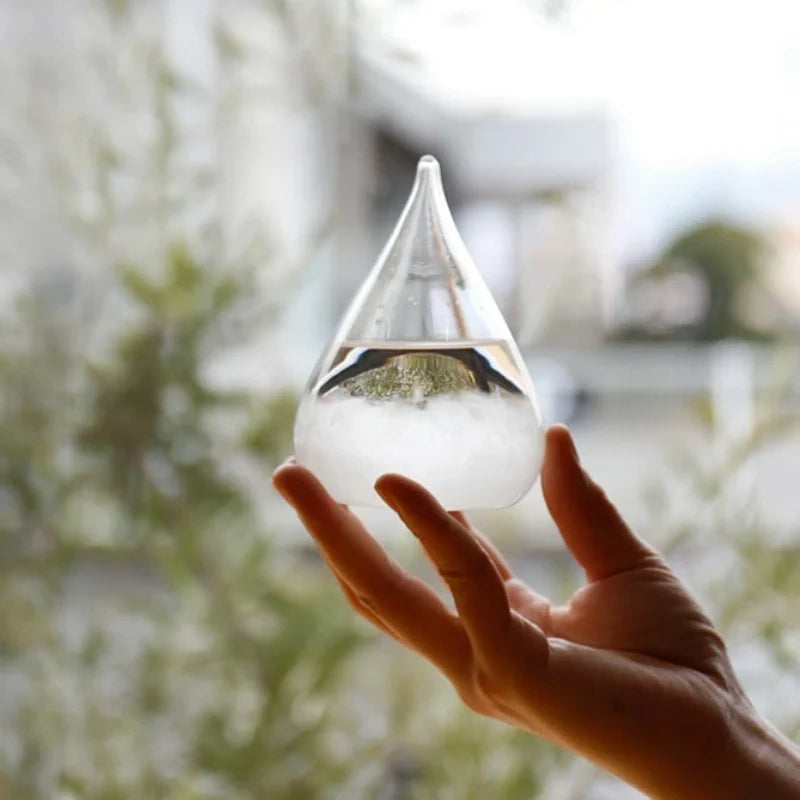 Crystal Weather Lamp Glass & Wood | Water Drop or Cube Shape, USB or Battery Powered | 7-Colour LED, Crystals React to Temperature 12