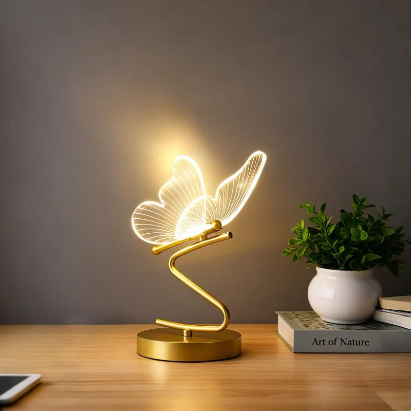 Wing Table Lamp Iron & Acrylic 25 x 23 x 12 cm | Sculpted Wing Design | Rechargeable, 3-Tone, Cordless, 10-Hour Battery 3