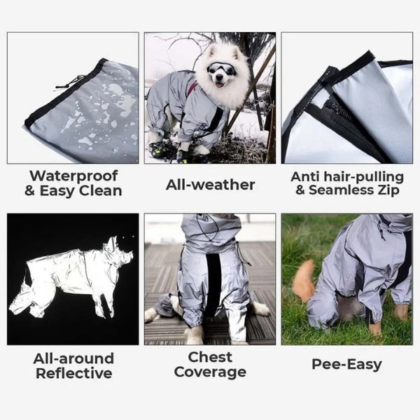Dog Rain Coat with Legs, Waterproof Polyester | 5 Sizes Pug to Mastiff | Reflective All-Weather Protection & UV Safety 11
