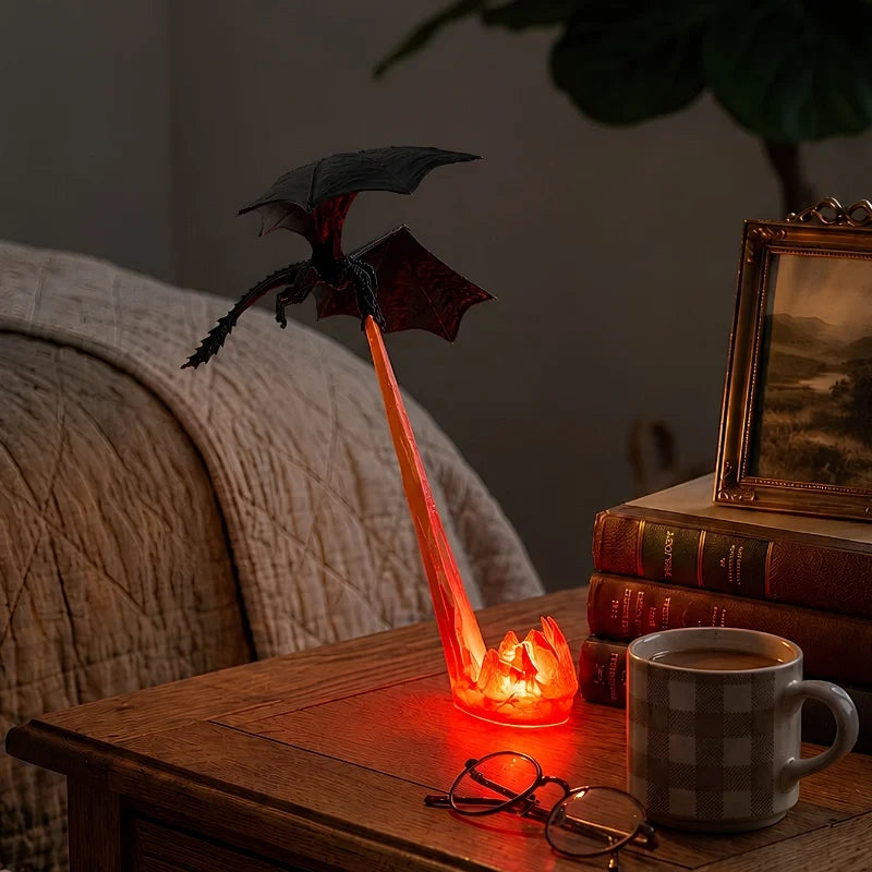 Dragon Night Light | Flying Dragon Silhouette with Fire-Breathing Illusion | Cordless, 3D-Printed PLA, Large or Small 9