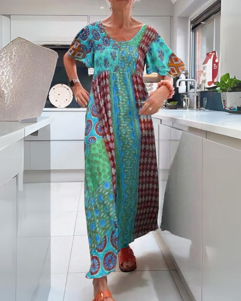 Boho Floral Midi Dress for Women with Relaxed A-Line Silhouette - Plus Size Available 3