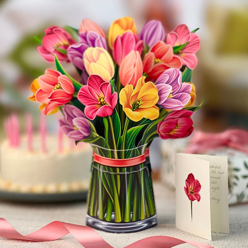 3D Pop-Up Bouquet Greeting Card | Unfolds into a Life-Like Paper Flower Display | Includes Paper Vase & Note Card 10